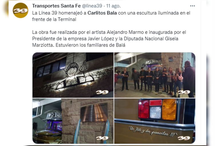 Linha 39 homenageou Carlitos Balá (Twitter Capture)