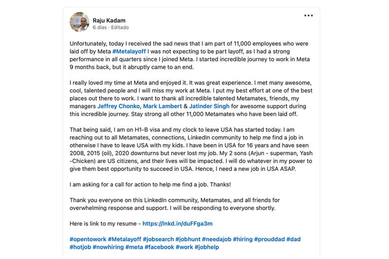 Raju Kadam recorreu ao LinkedIn para obter ajuda