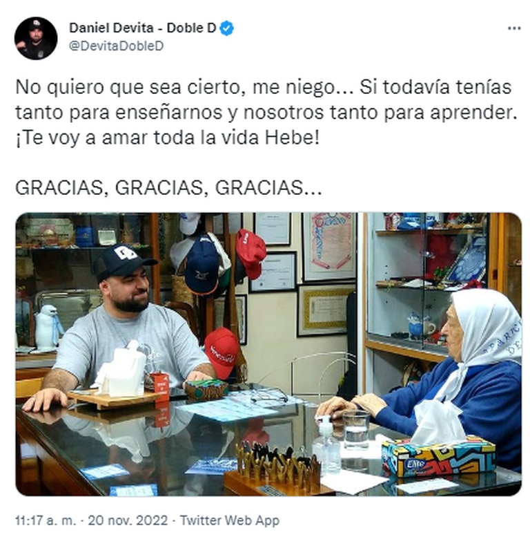 O rapper Double D expressou sua tristeza após a morte de Hebe de Bonafini
