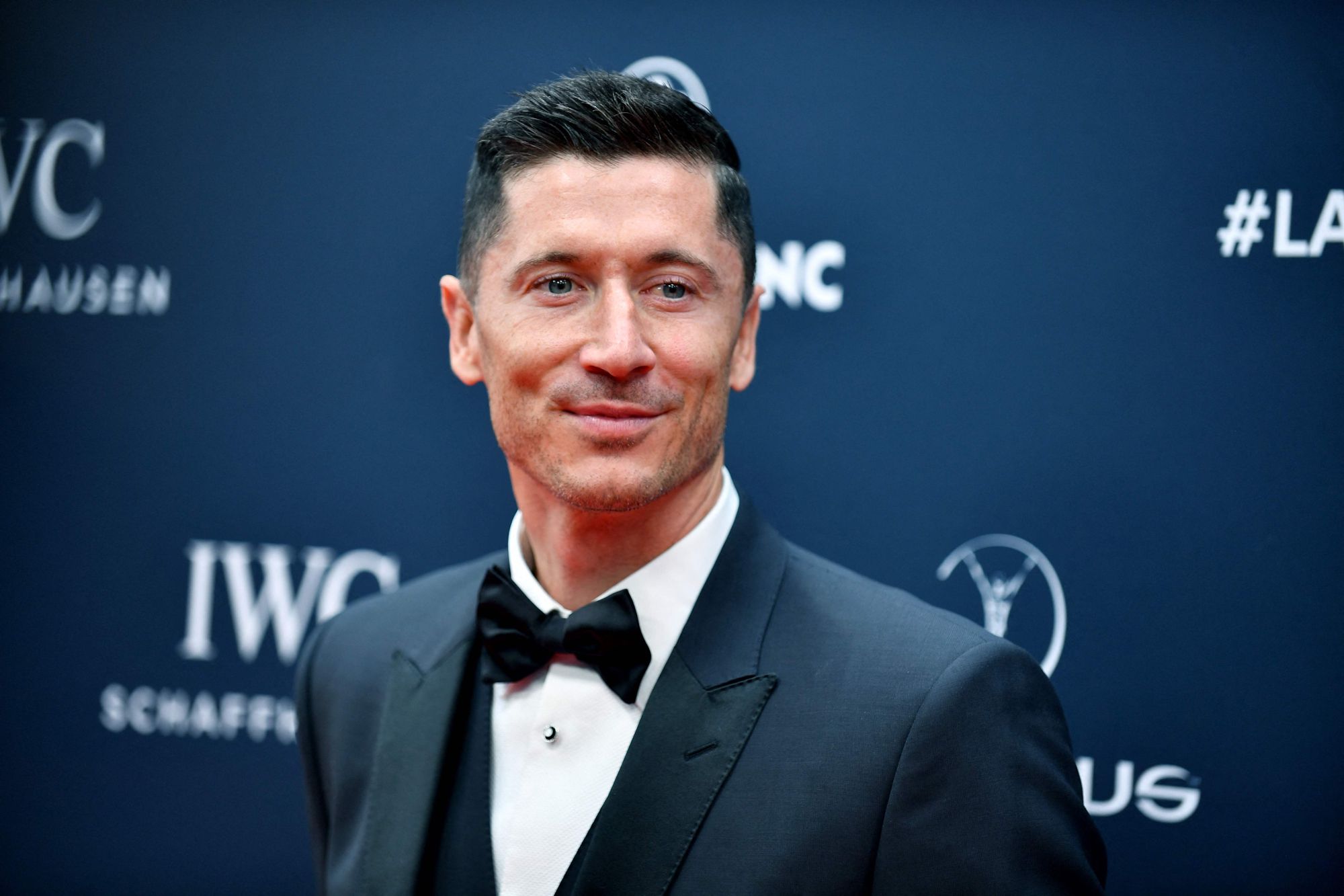 Polish football player Robert Lewandowski poses on the red carpet prior to the 2023 Laureus World Sports Awards ceremony in Paris on May 8, 2023. (Photo by JULIEN DE ROSA / AFP)