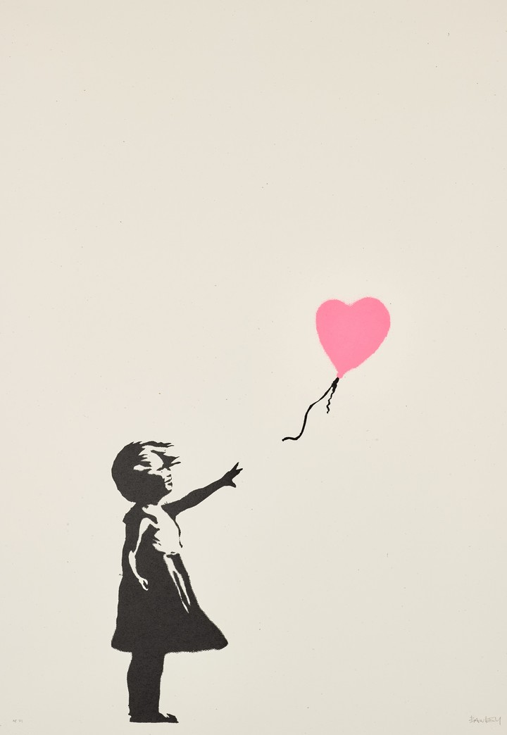 Banksy, Girl with Balloon (pink), de Banksy. Foto: gentileza Sotheby's.